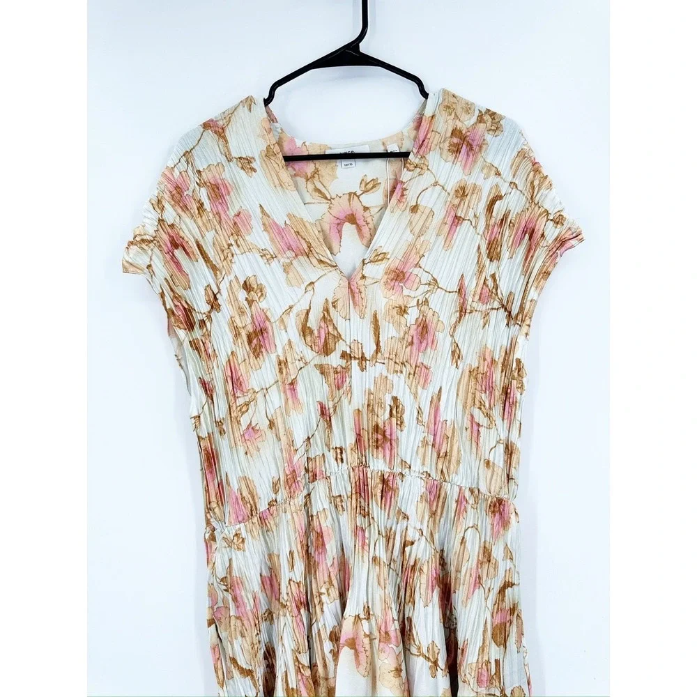 Vince Floral Print Plisse V-Neck Cap Sleeve‎ Midi Dress Plus Size 1X NWT